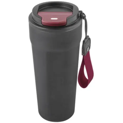 600ml Maverick SS Double Wall Mug Black-Maroon Closed